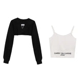 Girlary O Neck Chain Irregular Y2k Sweatshirts Fashion Korean Crop Tops Harajuku Punk Gothic Streetwear Women's Clothing Camis Suit