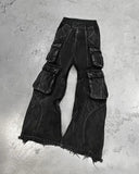 Girlary Vintage Punk Wasteland Feng Shui Washed Multi-Pocket Oversized High-Waisted Jeans Men's Y2K Harajuku Hip-Hop Gothic Street Wear