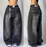 Girlary Y2K Vintage 90s Fashion Wing Pattern Baggy Jeans Women's New Harajuku Gothic High Waist Wide Leg Wide Trousers