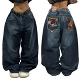 Girlary New American Trend Retro Hip-hop Embroidery Pattern Baggy Jeans For Men And Women Y2K Harajuku Gothic Wide Pants Streetwear