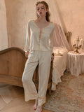 Girlary Sexy Sleepwear Women's New Spring and Autumn Ice Silk Pure Desire Style Lace Pants Home Suit Set Summer