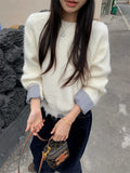 Girlary Stylish Patchwork Women Sweaters New Loose Knitwear All Match 2025 Stripes Gentle Winter Daily Slim Casual Pullovers