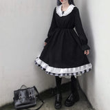 Girlary Japanese Kawaii Black Women Dress Spring Summer V-Neck High Waist Slimming Sweet Lolita Dresses Kawaii Ladies Dresses Vestidos