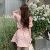 Girlary Chic Women Floral Dress Short Sleeve Single-breasted Korean Fashion Summer New A-Line Elegant Dresses Vestidos