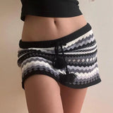 Girlary American Style Knitted Skirt Contrasting Color Lace-Up Striped Printed Hip Skirt Slim Fit Wool Knit Hot Girl Skirt