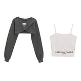 Girlary O Neck Chain Irregular Y2k Sweatshirts Fashion Korean Crop Tops Harajuku Punk Gothic Streetwear Women's Clothing Camis Suit