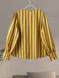 Girlary Fashion Striped Contrast Bomber Jackets Shirts Women Puff Sleeve O-neck Single Breasted Shirt 2024 Spring Lady Streetwear Top