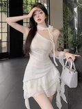 Girlary party look snspos Mini Dresses Women Sleeveless Flowers Ribbon Irregular Off Shoulder Slim Summer New Sexy Party Dress Female Elegant