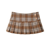 Girlary Mini Skirts For Woman Korean Fashion Khaki Plaid Skirts Women Y2k Clothes Low Waist Skirt Harajuku Vintage Pleated Skirts Preppy