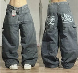 Girlary party look snspos 90s Harajuku Retro Hip-hop Pocket Tooling High-quality Jeans Y2K Baggy Women's Jeans Gothic New Wide-leg Sweatpants Street Wear