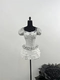 Girlary Summer Women Japanese Y2k Gyaru Coquette 2000s Preppy Style Outfits 2 Piece Set Lace Ballet Core Shirts + Mori Girl Mini Skirt