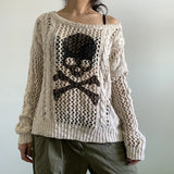 Girlary Harajuku Grunge Y2K Aesthetics Retro Jumpers Skeleton Print Hollow Out Knitted Sweater Autumn Full Sleeve Pullovers Korean