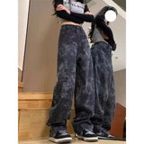 Girlary Y2K Fashion American High Street Baggy Straight Snake Camouflage Jeans Women Wide Legs High Waist Slim Spice Girls Casual Pants