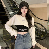 Girlary O Neck Chain Irregular Y2k Sweatshirts Fashion Korean Crop Tops Harajuku Punk Gothic Streetwear Women's Clothing Camis Suit