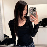 Girlary Streetwear Slim T Shirt Women Clothes Long Sleeve Korean Fashion Tees Female Clothing 2000s Clothes Y2k T-shirt Tops