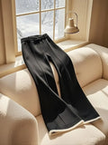 Girlary Fashionable Black Wide Leg Pants Women's Autumn/Winter Style High End Splicing High Waist Slim Casual Pants Female Clothing