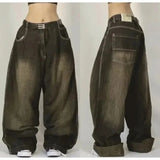 Girlary Y2K Vintage 90s Fashion Wing Pattern Baggy Jeans Women's New Harajuku Gothic High Waist Wide Leg Wide Trousers