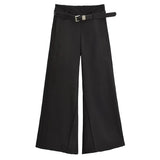 Girlary Autumn New V-shaped Low Waisted Casual Versatile Pants Women Europe/America Style Solid Color Loose Wide Leg Pants