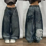 Girlary American Y2K New Fashion Oversized Jeans Women Street Hip Hop Retro Loose Mopping Wide-leg Pants Couples Joker Trend Punk Jeans