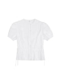 Girlary Fairycore White Blouse Women Short Sleeve Slimming Waist Shirts Feminina Ladies Cropped Tops Korean Fashion Chic New