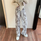 Girlary Korean Fashion Women Tie Dye Pleated Wide Leg Pants Spring Summer Elastic High Waist Versatile Loose Straight Casual Trousers