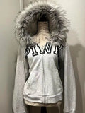 Girlary cute winter outfits Korean High Street Retro Letters And Fluffy Collar Gray Cardigan Women's Y2K New Harajuku Goth Slim Casual Joker Zipper Hoodie