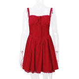 Girlary Elegant Holiday Party Dresses Women Red Sexy Mini Casual Dress Sleeveless Square Neck One-piece Dress Bandage Hotsweet