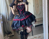 Girlary Gothic Lolita Jsk Dresses Victorian Women Elegant Lace Halter Neck Dark Mini Dress Girls Punk Y2K Halloween Holiday Party Dress