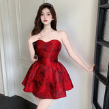 Girlary French Red Strapless Sexy Birthday Dress Fluffy Short Summer Women Sweet Slimming Sleeveless Lady Party Vestidos