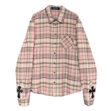 Girlary Pink Plaid Shirt Women Cross Button Up Blouses Female High Street Long Sleeve Tops Hippie Autumn Oversize Streetwear Ins