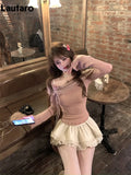 Girlary Spring Summer Black Pleated Ruffled Mini Skirt kawaii Cute Sweet Short Lace Patchwork Pu Leather Skirts for Woman 2024