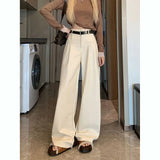 Girlary Design Sense High Waisted PU Leather Straight Leg Wide Leg Pants Women's Autumn New Style Slimming and Floor Dragging Pants