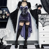 Girlary Goth Dark Gorgeous Victoria Gothic Velvet A-line Dresses Female Elegant Evening Lolita Partywear Grunge Sling Lace Hem Alt Cloth