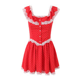 Girlary Summer Clothes Women 2024 Fashion Mini Dress Women Elegant Luxury Lace Dress Sexy Red Dots Vacation Dresses Off The Shoulder