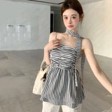 Girlary Basic Striped Vest Sleeveless Daily Spring Summer Women Vintage Sexy Tank Tops Chic Camisole Cozy Preppy Style