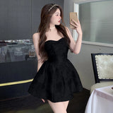 Girlary French Red Strapless Sexy Birthday Dress Fluffy Short Summer Women Sweet Slimming Sleeveless Lady Party Vestidos