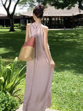 Girlary Summer New Elegant Flower Neck Pleated A-Line Loose Dress