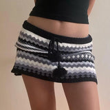 Girlary American Style Knitted Skirt Contrasting Color Lace-Up Striped Printed Hip Skirt Slim Fit Wool Knit Hot Girl Skirt