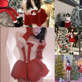 Girlary Japan Christmas Outfit For Women Sexy New Year Halloween Holiday Dresses Bunny Cosplay Velvet Red Dress Santa Party Performance