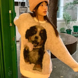 Girlary Loose Sweater Jacquard Puppy Round Neck Lazy Autumn Winter New Sweater Pullover Joker Fashion Top