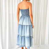 Girlary Sexy Backless Strapless Dresses Summer Women Fashion Denim Dress New SLeeveless Elastic High Waist Elegant Maxi Hem Split Dress