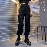 Girlary Korean Detachable Y2k Pants Casual Loose Solid High Waist Patchwork Hollow Out Pantalones Draw String Punk Wide Leg Pant