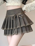 Girlary Chic Pleated Pu Skirts for Women High Waisted brown Black Fashion Solid Mini Skirts Autumn A Line Skirt 2024