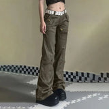 Girlary Y2K Baggy Retro 2000s Green Denim Trouser Women's Washed Vintage Casual High Street Pants Female High Waist Trashy Jeans