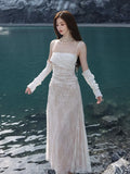 Girlary Elegant Lace Bandage Wedding Dresses Summer Spaghetti Straps Evening Party Prom Vestido Women Solid A-line Holiday Clothes