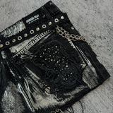 Girlary American Retro Rhinestone Sequined Skirt Women's Y2K Harajuku Hip-Hop Gothic Sexy Joker High Waist Slim Mini Skirt Street Wear