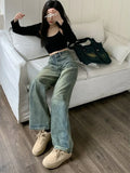 Girlary Y2k Baggy Wide Leg Jeans Women Vintage Streetwear Washed Denim Pants Grunge Basic Slouchy Blue Trousers Femme Autumn