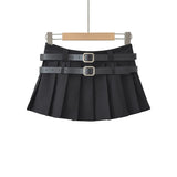 Girlary Mini Skirt Y2k Clothes Kawaii Korean Fashion Skirts for Women 2 Belts Black Mini Skirt Pleated Micro Skirt White Y2k Streetwear