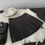 Girlary Woolen Mini Skirts Women Preppy Kawaii Black Pleated Skirt Winter Korean Fashion High Waist All Match A Line Faldas New