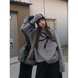 Girlary Knitted Sweater Round Neck Sweater Women Versatile Bow Knot Autumn Winter New Lazy Style Loose Top